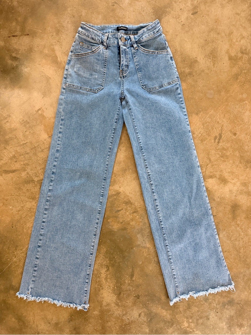 Flamingals High Rise Wide Leg Raw Hem Jeans Size 2 (Tagged XS) Light Wash